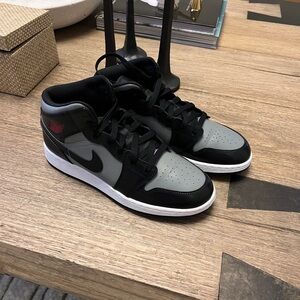 Nike Air Jordan 1 Mid — Black & Gray with Red Accent